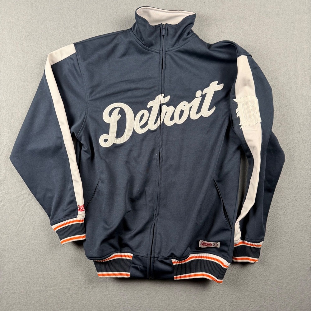Stitches Detroit Tigers MLB Track Jacket Mens Small Navy Blue Full Zip Athletic